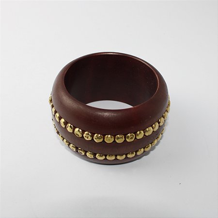 Pulseira Bracelete em Madeira com Tachas Douradas
