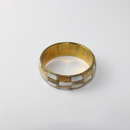 Pulseira Bracelete em Madeira com Mosaico de Madrepérola