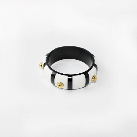 Pulseira Bracelete em Resina Listrada com Aplicações