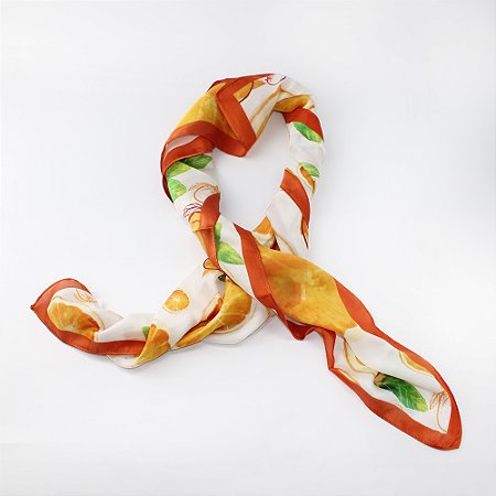 Echarpe em Poliéster Estampa Tropical de Laranja
