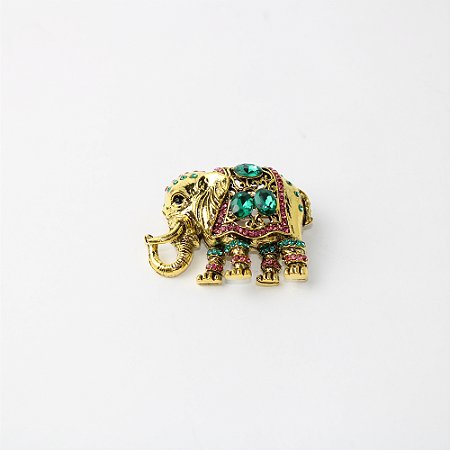 Broche de Metal Elefante com Cristais e Pedraria