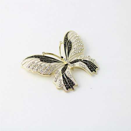 Broche de Metal Borboleta Esmaltada com Cristais