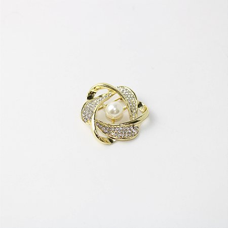 Broche de Metal Vazado com Pérola e Cristais