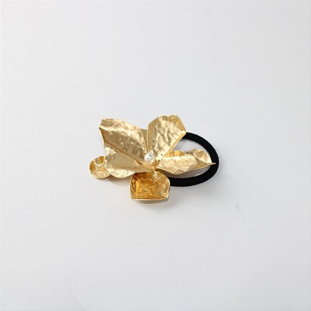 Elástico de Cabelo Metal Flor com Pérola Central