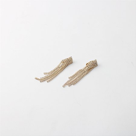 Brinco de Pressão em Metal com Fios de Strass