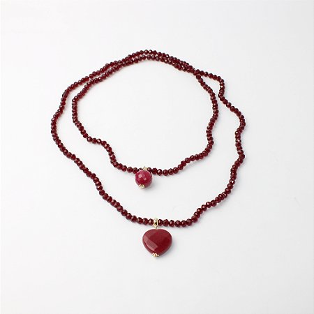 Colar de Cristal Duas Voltas com Pingente de Coração