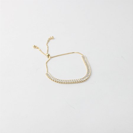 Pulseira de Metal com Zircônias Baguete e Fecho Ajustável