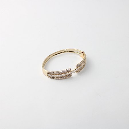 Bracelete de Metal com Zircônias Baguete e Microzircônias Luxo