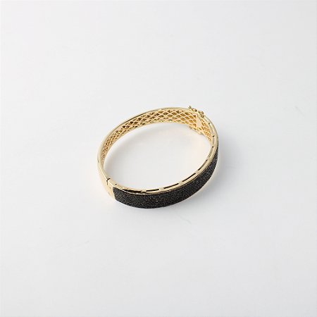 Bracelete de Metal Dourado Cravejado com Microzircônias Pretas