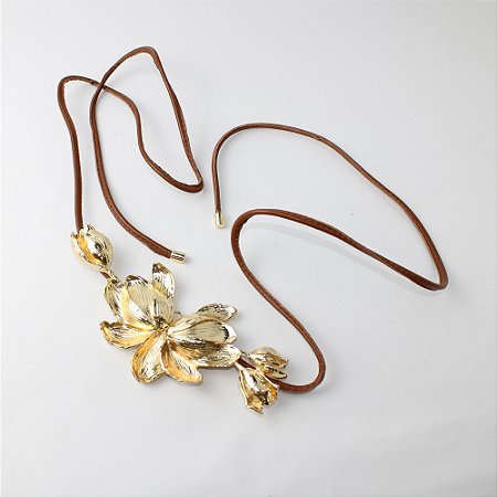 Cinto Cordão Feminino com Flor de Metal Dourada