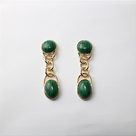 Brinco de Metal Dourado Articulado com Pedras Verdes