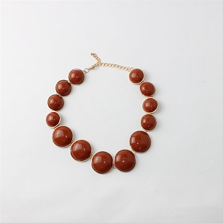 Colar Curto de Metal com Pedras Redondas Marrom e Dourado