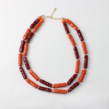 Colar de Resina Duplo Vermelho e Laranja