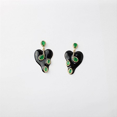 Brinco Metal Esmaltado Preto e Verde