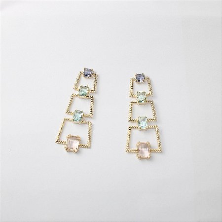 Brinco Metal Cristal Dourado Colorido