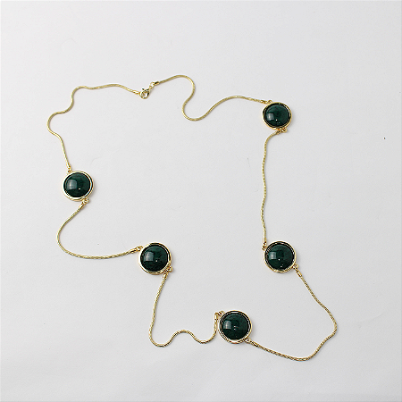 Colar Metal Longo Dourado e Verde