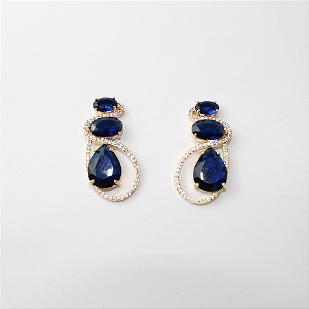 Brinco Metal Zircone Azul Escuro e Dourado