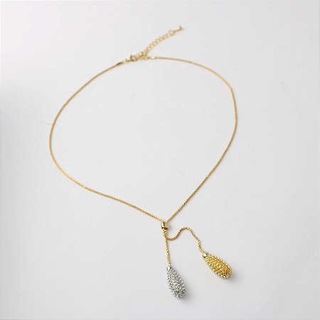 Colar Metal Gota Prata e Dourado