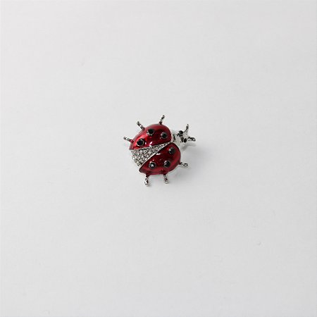 Broche de Metal Joaninha com Esmaltação e Strass