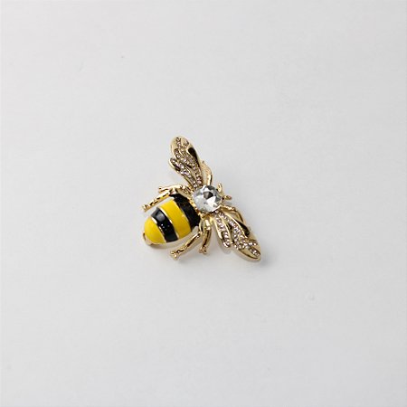 Broche de Metal Abelha Esmaltado com Strass e Cristal