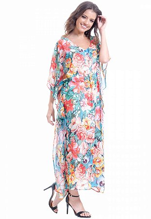 vestido longo crepe floral