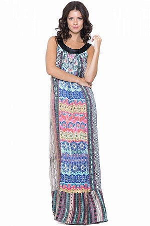 vestido de cetim estampado longo
