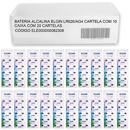 200 Pilha (20 cartela) LR626 377/376 Alcalina 1,5v AG4 Elgin Bateria Pilha
