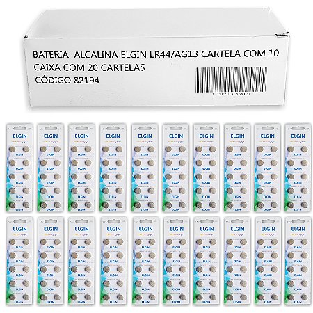 200 Pilha (20 cartela) LR44 LR 44 A76 LR1154 357 AG13 Alcalina 1,5v Elgin Bateria