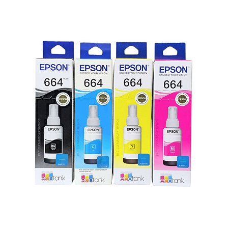 Kit 4 Refil de Tinta 664 ORIGINAL Para Epson Ecotank L355 L365 L375 L396 L455
