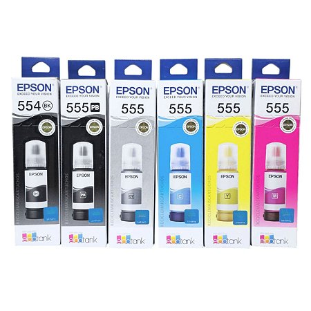 Kit 6 Refil de Tinta 555 ORIGINAL Para Epson Ecotank L8160 L8180