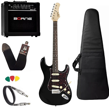 Kit Guitarra Tagima t635 Preta Tortoise amplificador borne