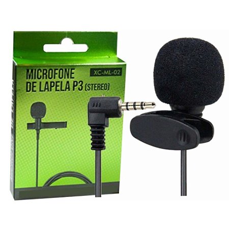 Microfone Lapela fio 2,5m Plug P3 stereo celular X-cell