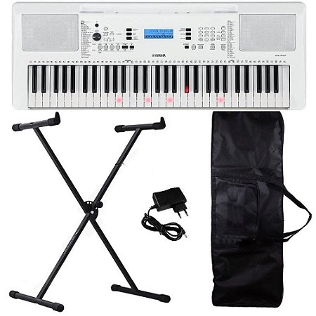 Kit Teclado Yamaha Ez300 Branco 61 Teclas Iluminadas Capa