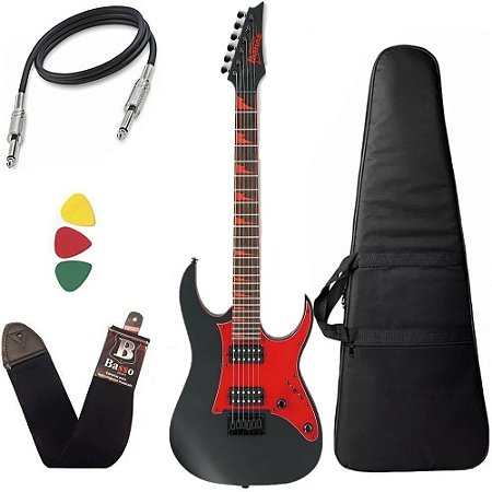 Kit Guitarra Ibanez Grg 131dx Preta escudo vermelho + capa