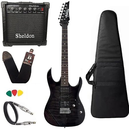 kit Guitarra Ibanez Grx70qa Preta + amplificador completo