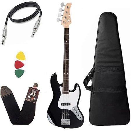 Kit Baixo Strinberg Jbs40 4 Cordas Jazz Bass Preto Capa