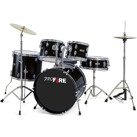 Bateria Pro Fire Bumbo 20 Preta Ferragem cromada completa