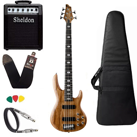 Kit Baixo Phx BS-5 Gn Top V Ativo Cedro + Amplificador