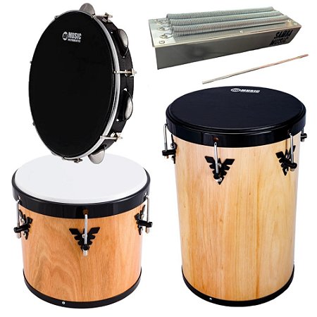 Kit samba percussão completo Pandeiro Repique de mão Rebolo Reco