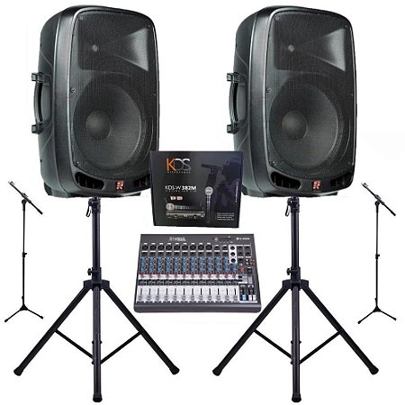 Kit igreja caixas Staner 15 + mesa de som + 2 Microfones s/ fio kadosh