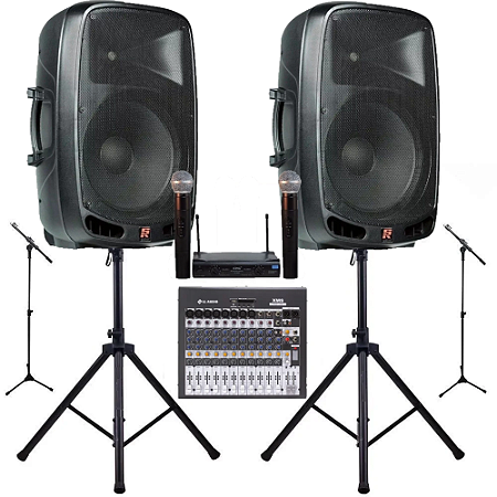 Kit igreja caixas Staner 15 + mesa de som + 2 Microfones s/ fio