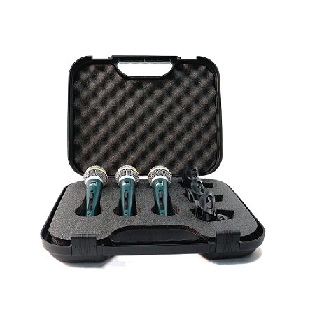 Kit 3 Microfones Kadosh KDS-58 com fio + maleta profissional