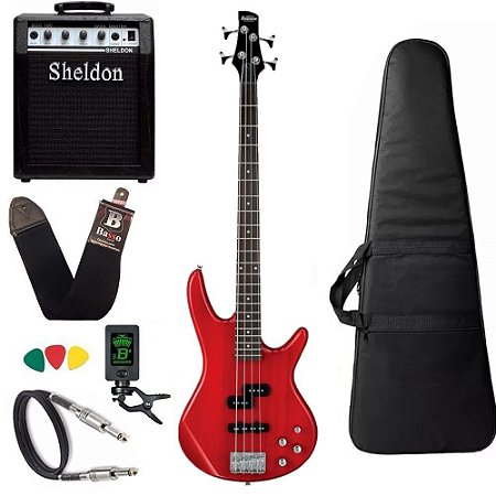 Kit Baixo Ibanez GSR200 Tr Vermelho 4 cordas + Amplificador