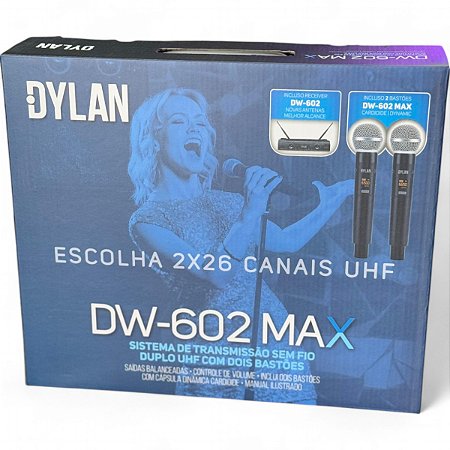 Microfone Sem Fio Dylan Dw-602 Uhf Duplo de Mão profissional