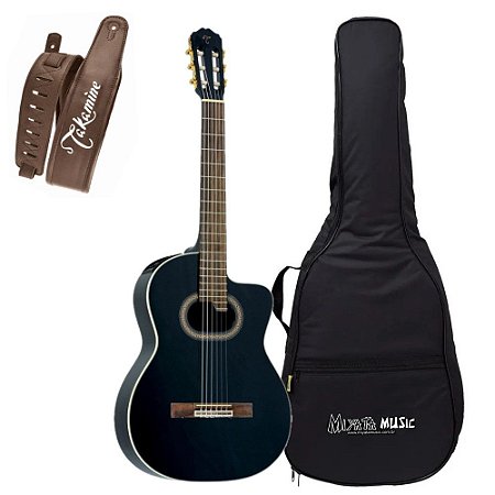 Kit Violão Takamine Gc6 ce Preto tampo sólido Correia Bag