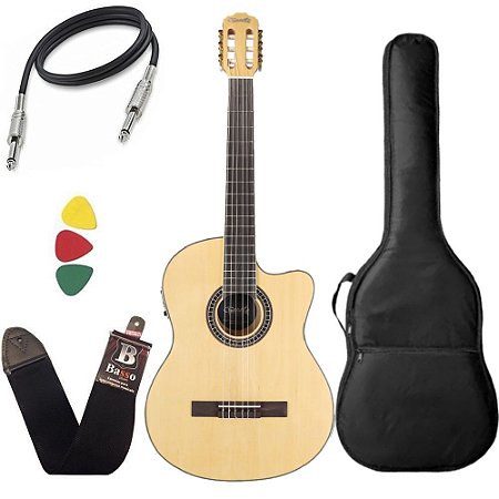 Kit Violão Flat Tonante Lorenzzo 39 elétrico c/ afinador bag