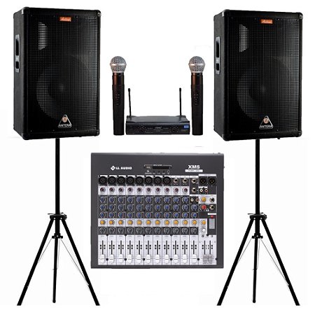 Kit Igreja profissional cx Antera 15 mesa 12 canais 2Mic s/ fio