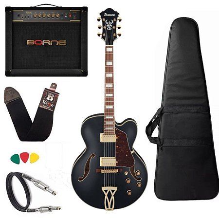 Kit Guitarra Ibanez Af 75G BKF Preta Amplificador