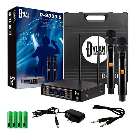 Microfone Sem Fio Dylan D-9000s 200 Canais Duplo De Mão Uhf