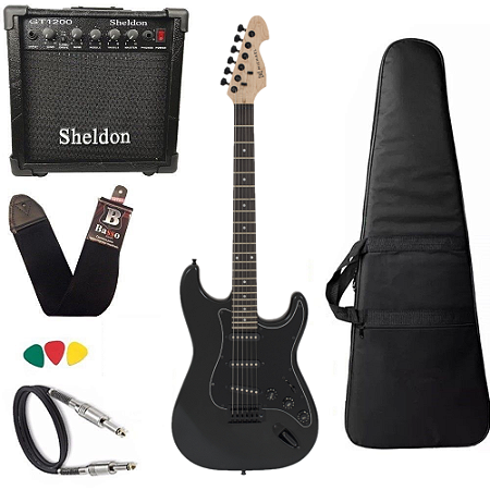 Kit Guitarra Michael GM217N preta + amplificador cubo caixa